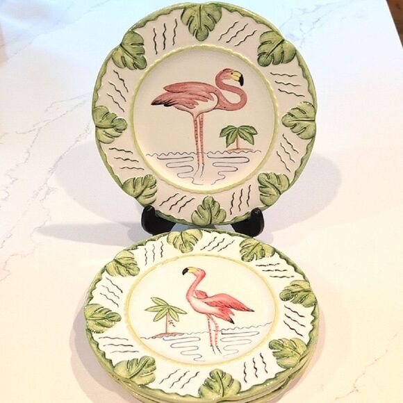 Vintage Mariposa 8.5" Flamingo Plates Hand Painted by Jilly Walsh Made In Italy - Picture 1 of 12
